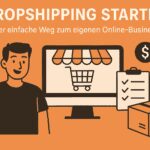 Ein Mann sitzt am Laptop, umgeben von Symbolen für Versand, Shop und Geld – Symbolbild für Dropshipping starten.